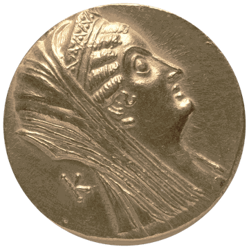 Queen Arsinoe veiled in profile on a Ptolemaic gold octodrachm